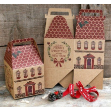 Boîte cadeau en forme de maison de Noël / boîte à papier Kraft découpée